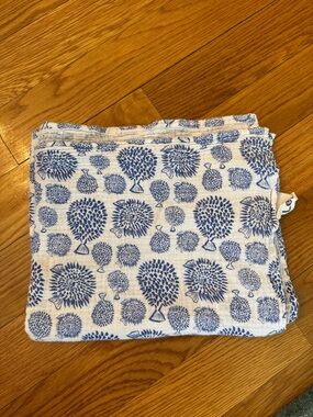 LEWIS Blue Block Print Muslin Swaddle Blanket made in India